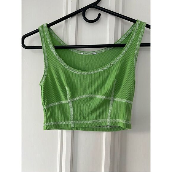 Women's bright green cropped ribbed tank top S - Picture 1 of 2